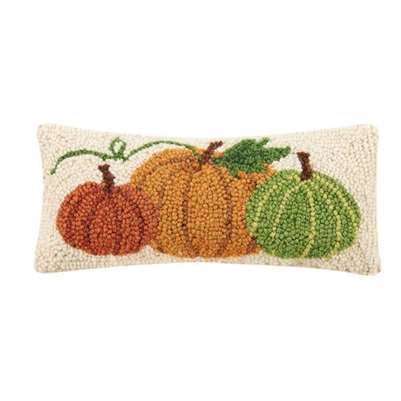 PEKING HANDICRAFT NWT wool punch lumbar pillow pumpkins -12” - Picture 1 of 3